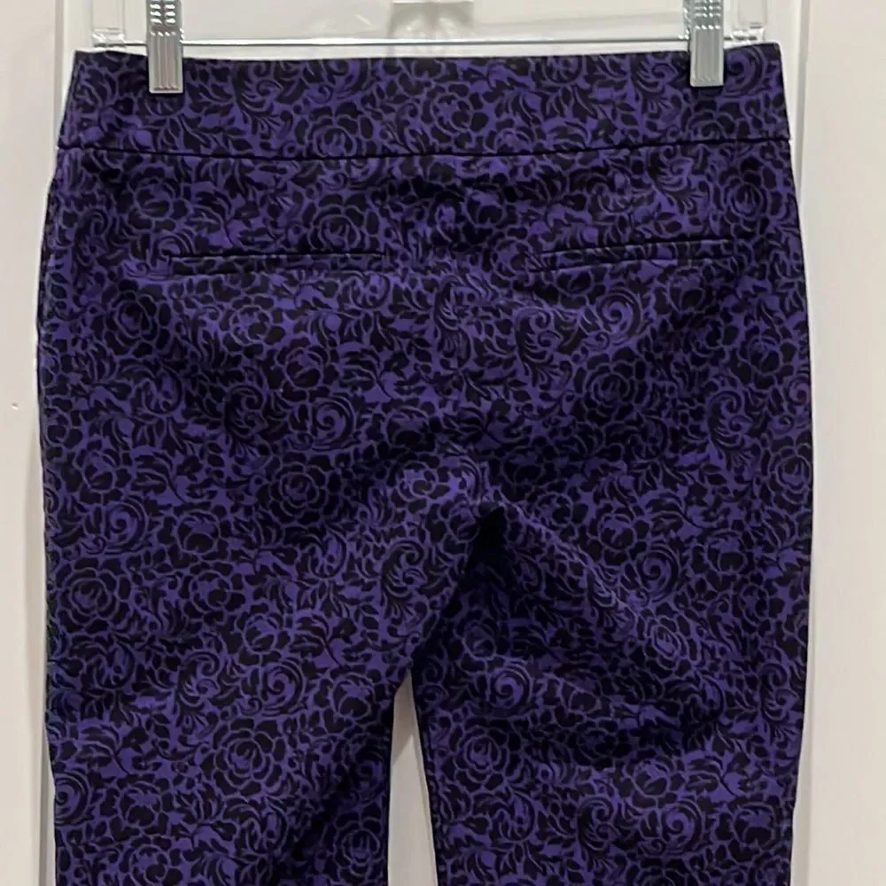 LOFT Purple Cropped Pants with Black Floral Print